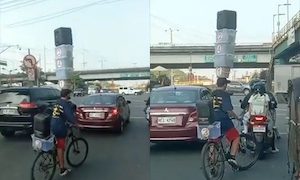 なんというバランス感覚。フィリピンで撮影された自転車乗りがすごい動画。