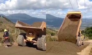 【動画】中の運転手がとても気になるダンプカーの事故。